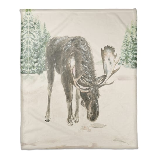 Winter Moose 50x60 Coral Fleece Blanket